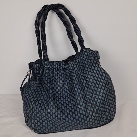 Vintage Ralston Woven Quilted Blue Leather Shoulder Hobo Style Bag - Picture 4 of 16